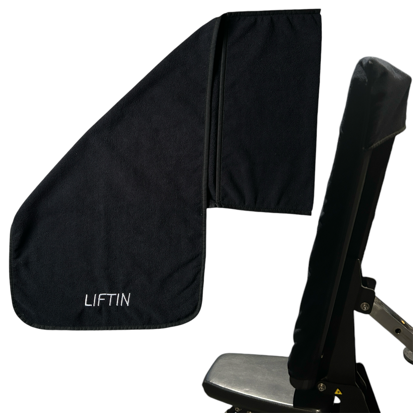 LIFTIN sporthanddoek - slim ophangontwerp voor bevestiging aan sportbankjes en fitnessapparatuur - gebruiksvoorbeeld